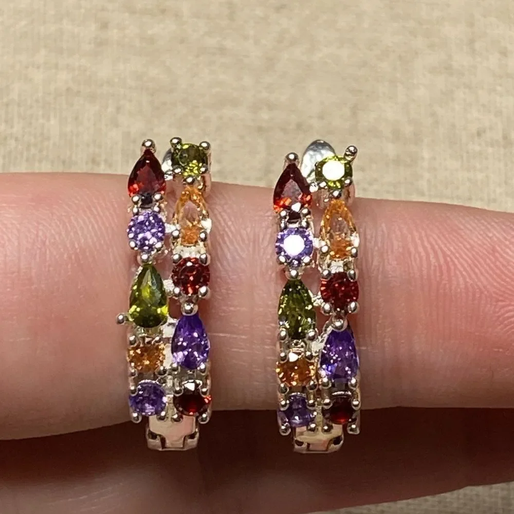 💛 925 Plated Multi Coloured Stone Earrings - Picture 2 of 6